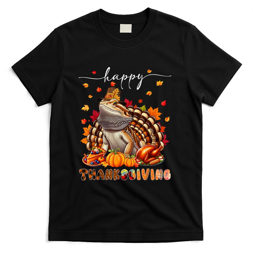 Wild Animal Thanksgiving Costume Happy Thanksgiving Bearded Dragon Turkey Fall Leaves T-Shirt