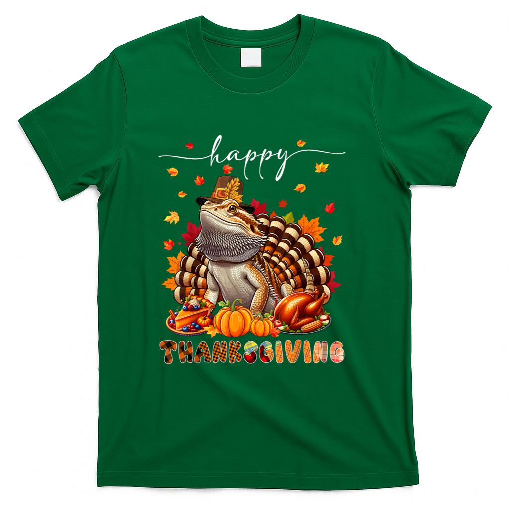 Wild Animal Thanksgiving Costume Happy Thanksgiving Bearded Dragon Turkey Fall Leaves T-Shirt
