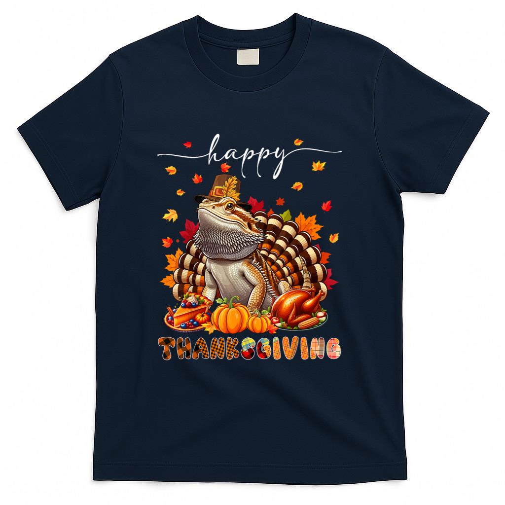Wild Animal Thanksgiving Costume Happy Thanksgiving Bearded Dragon Turkey Fall Leaves T-Shirt