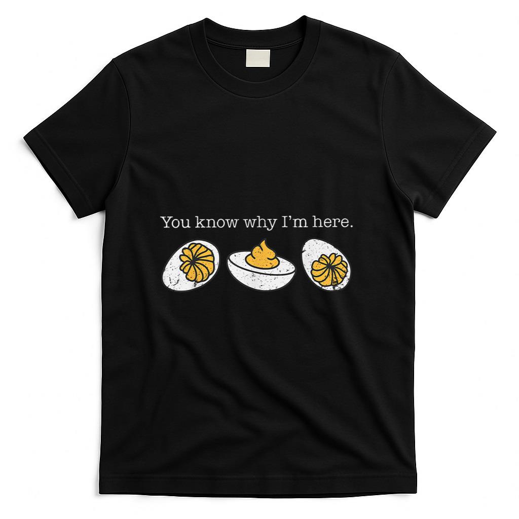 Retro Thanksgiving You Know Why Im Here Deviled Egg T-Shirt - Unisex-Adults Kids - Black -