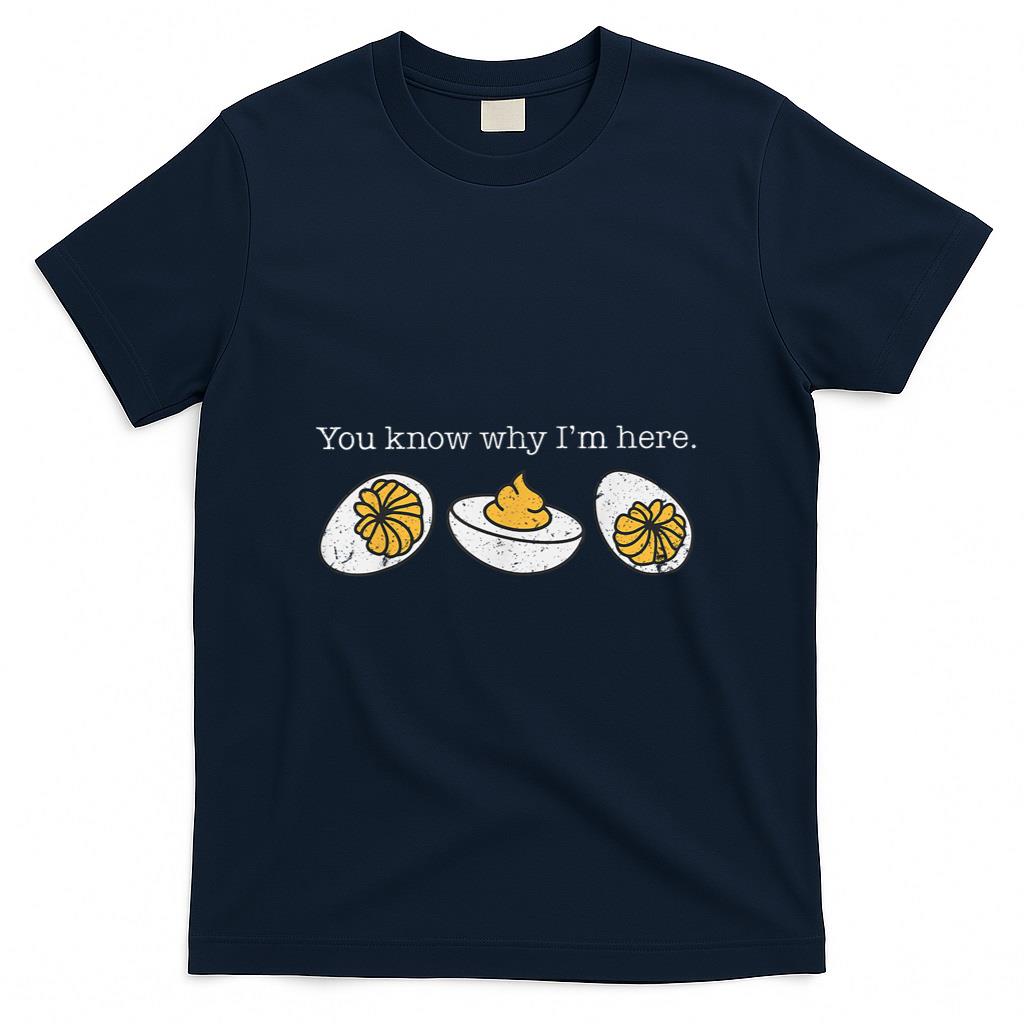 Retro Thanksgiving You Know Why Im Here Deviled Egg T-Shirt - Unisex-Adults Kids - Black -