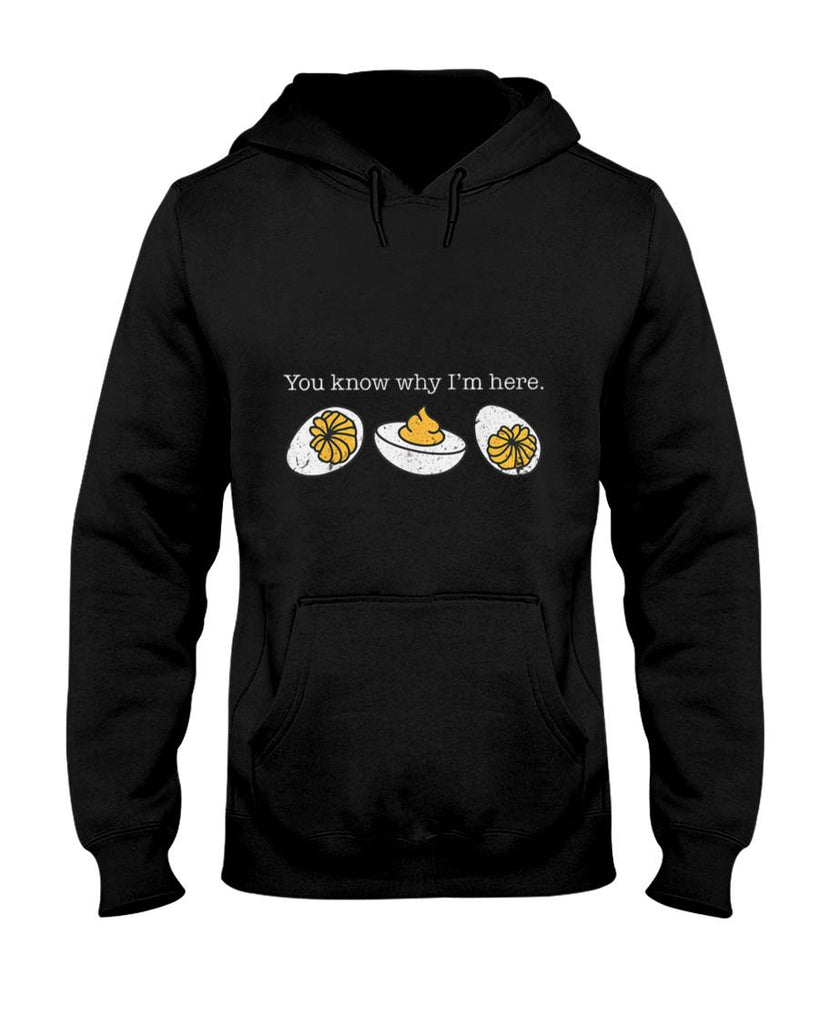 Retro Thanksgiving You Know Why Im Here Deviled Egg T-Shirt - Unisex-Adults Kids - Black -