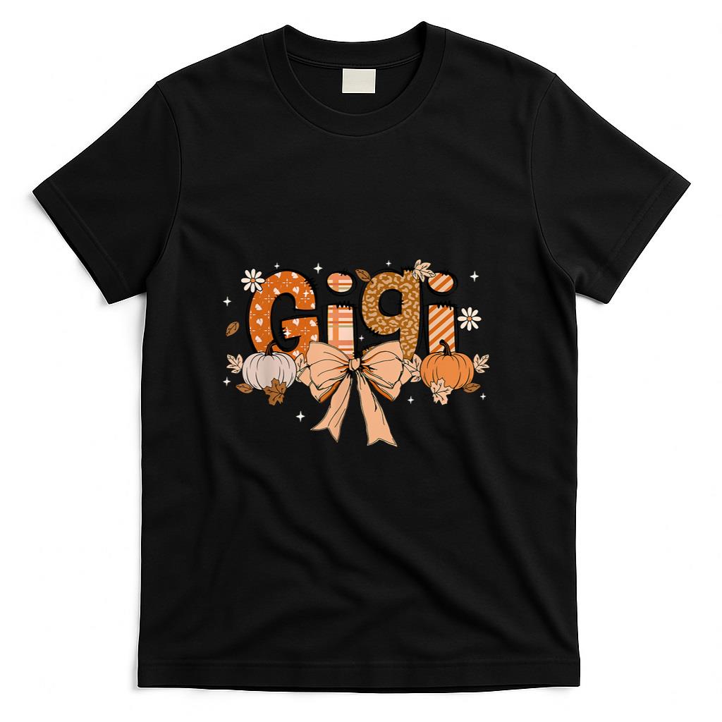 Gigi Pumpkin Fall Coquette Bow Thanksgiving Mom Women T-Shirt