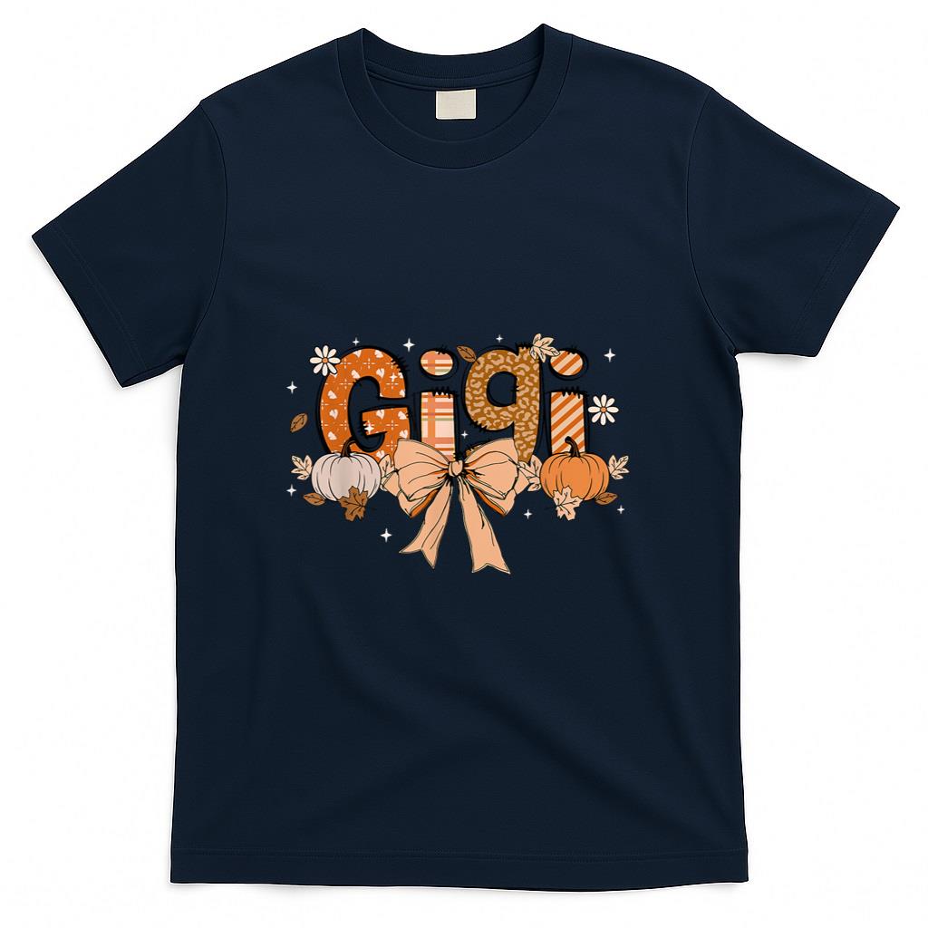 Gigi Pumpkin Fall Coquette Bow Thanksgiving Mom Women T-Shirt