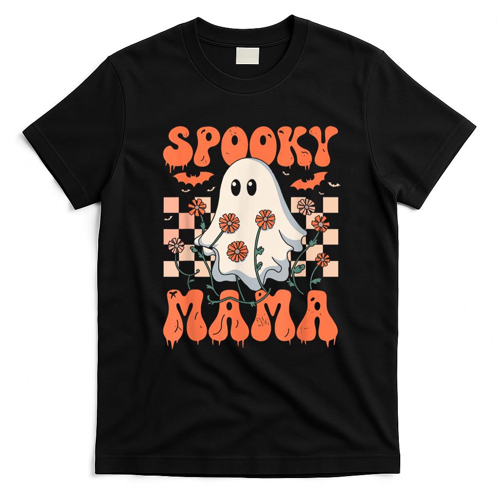 Pet Mom Halloween Shirt - Spooky Mama Groovy Vintage Ghost Halloween Spooky Mom Mother T-Shirt