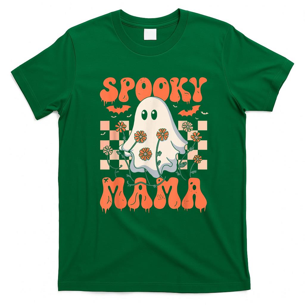 Pet Mom Halloween Shirt - Spooky Mama Groovy Vintage Ghost Halloween Spooky Mom Mother T-Shirt