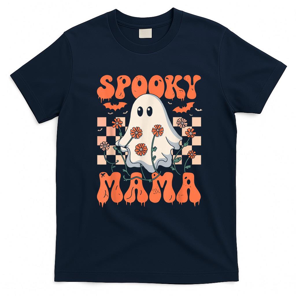Pet Mom Halloween Shirt - Spooky Mama Groovy Vintage Ghost Halloween Spooky Mom Mother T-Shirt