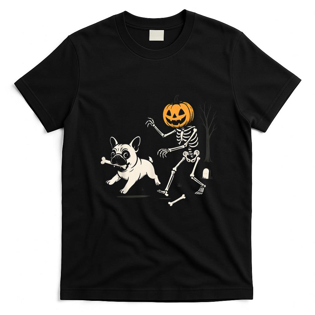 Pet Mom Halloween Shirt - Skeleton Chasing Dog Funny Halloween Dog Mom Pet Lover Pug T-Shirt_1