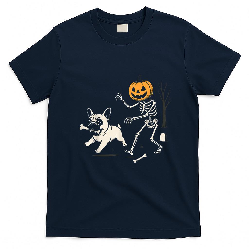 Pet Mom Halloween Shirt - Skeleton Chasing Dog Funny Halloween Dog Mom Pet Lover Pug T-Shirt_1