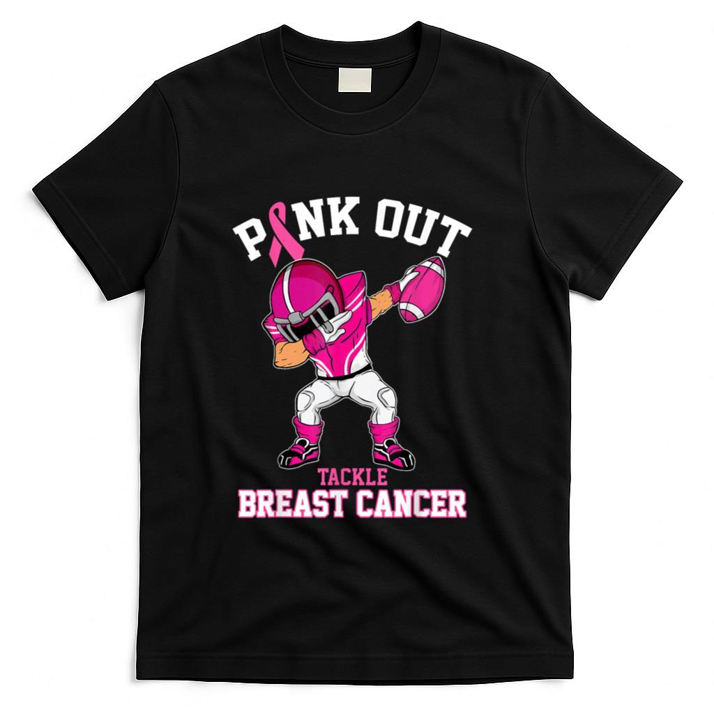 Pink Out Tackle Breast Cancer Awareness Dabbing Football T-Shirt