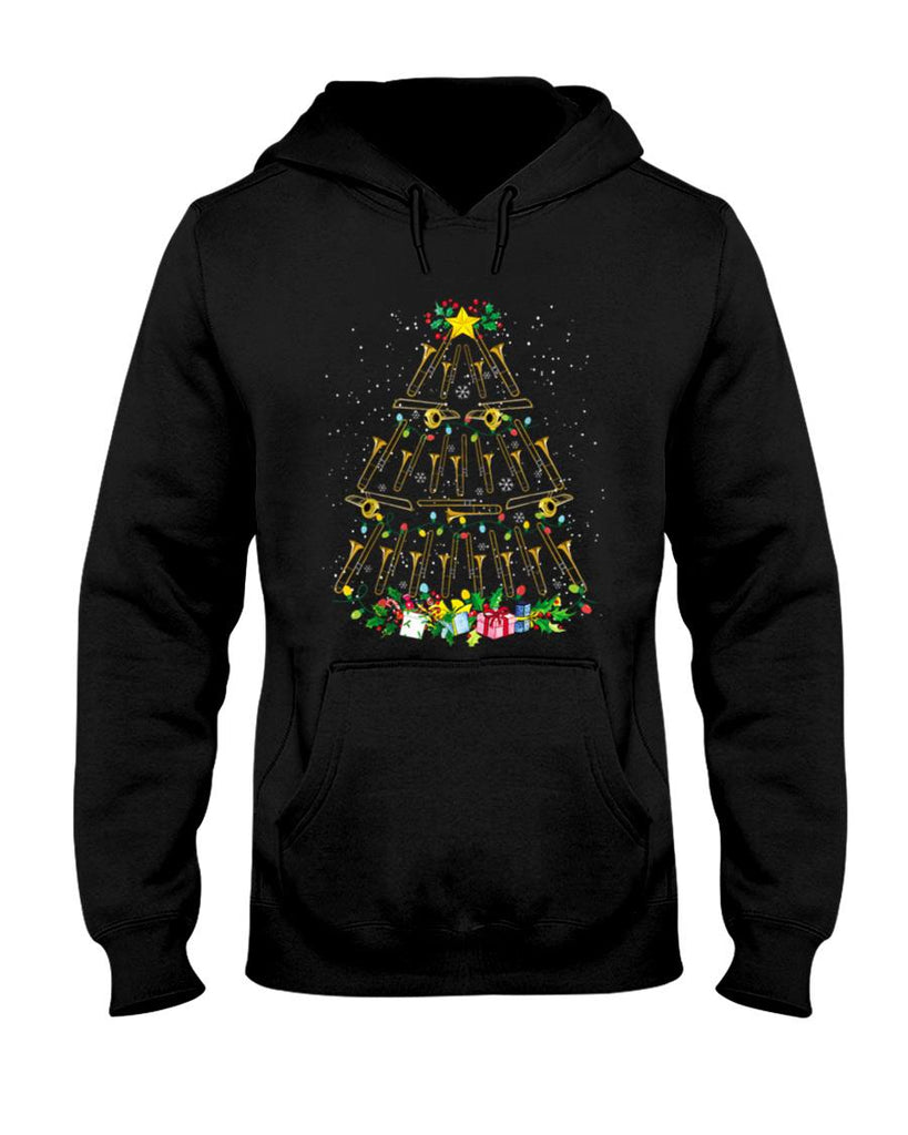 Funny Christmas Trombone Player Xmas Tree Music Lover Santa T-Shirt