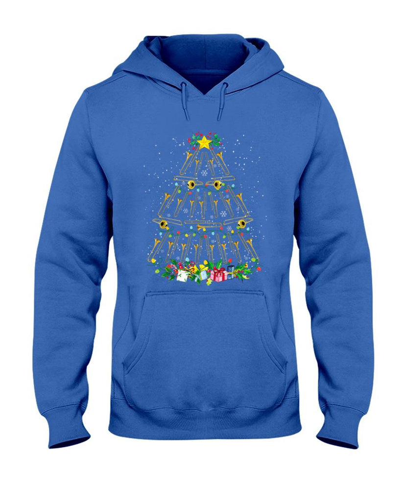 Funny Christmas Trombone Player Xmas Tree Music Lover Santa T-Shirt