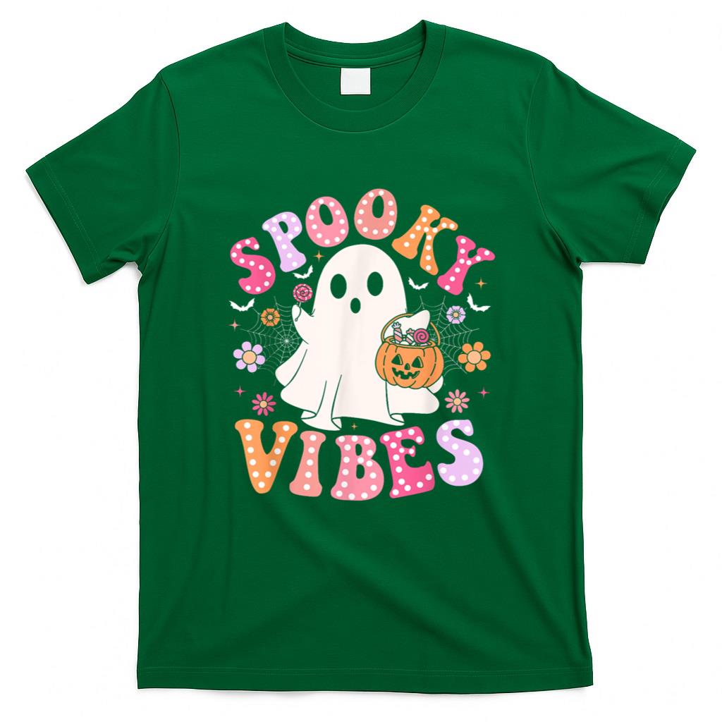 Halloween Shirt - Spooky Vibes Ghost Retro Groovy Halloween Women Girls Kids T-Shirt