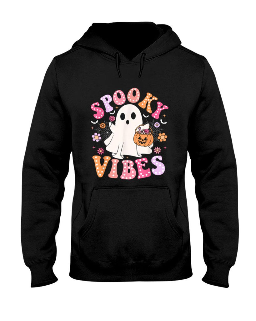 Halloween Shirt - Spooky Vibes Ghost Retro Groovy Halloween Women Girls Kids T-Shirt