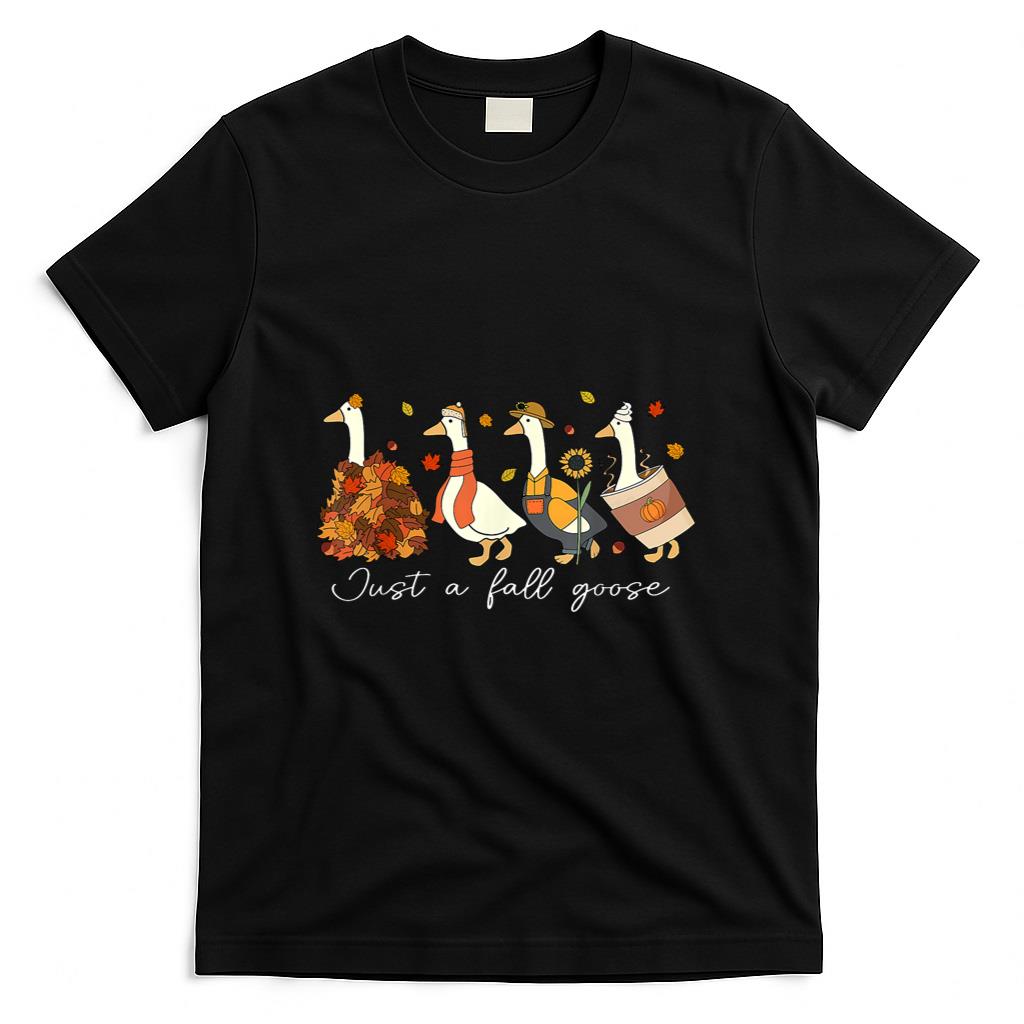 Just A Cozy Goose Fall Vibes Autumn Pumpkin Funny Cozy Goose T-Shirt