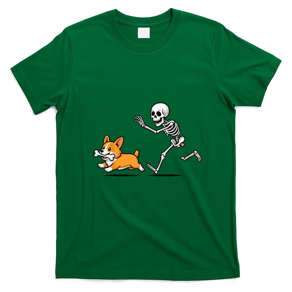 Pet Mom Halloween Shirt - Funny Skeleton Chasing Corgi Halloween Dog Mom Pet Lover T-Shirt_1