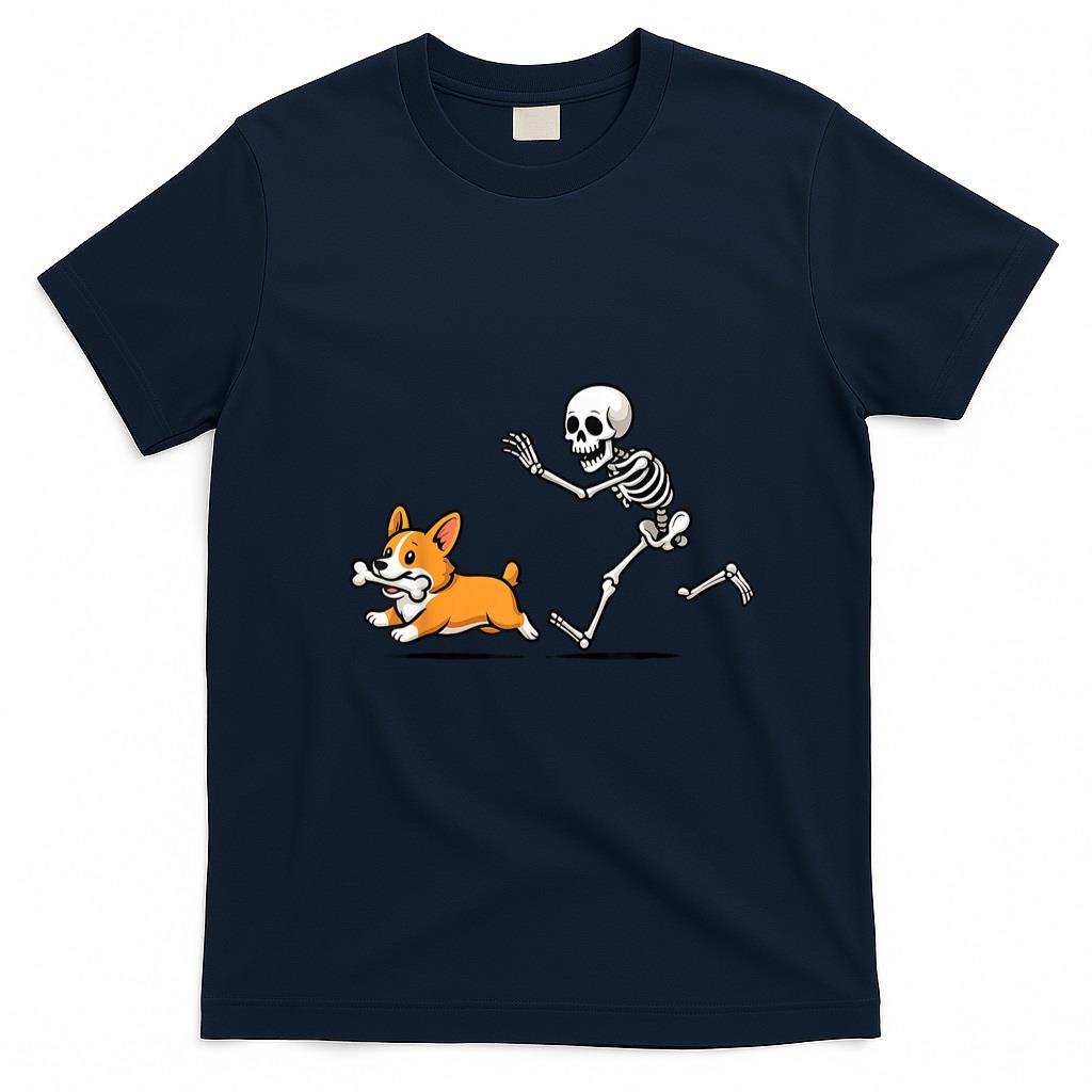 Pet Mom Halloween Shirt - Funny Skeleton Chasing Corgi Halloween Dog Mom Pet Lover T-Shirt_1