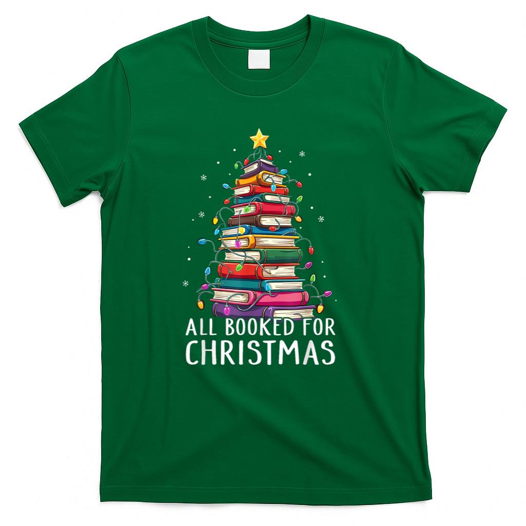 All Booked For Christmas Book Christmas Tree Lights T-Shirt