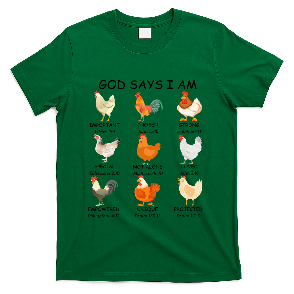 God Says I Am Chicken Christian Bible Funny Farm Chicken T-Shirt