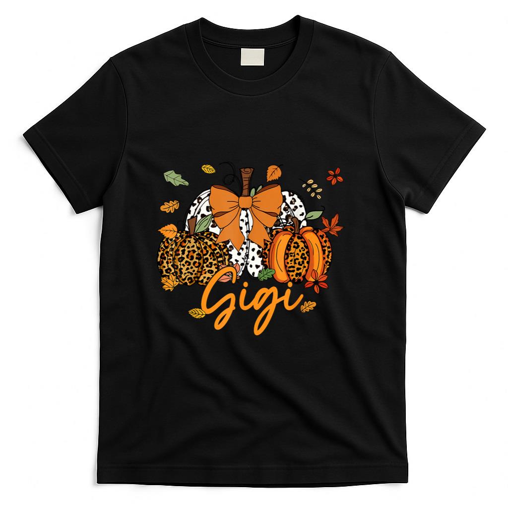 Gigi Thanksgiving Leopard Pumpkin Coquette Bow Mom Grandma T-Shirt