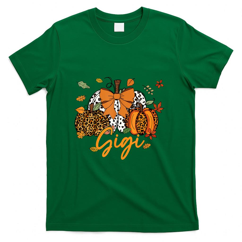 Gigi Thanksgiving Leopard Pumpkin Coquette Bow Mom Grandma T-Shirt