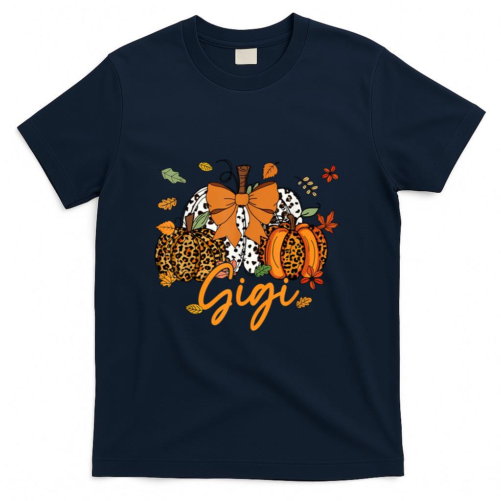 Gigi Thanksgiving Leopard Pumpkin Coquette Bow Mom Grandma T-Shirt