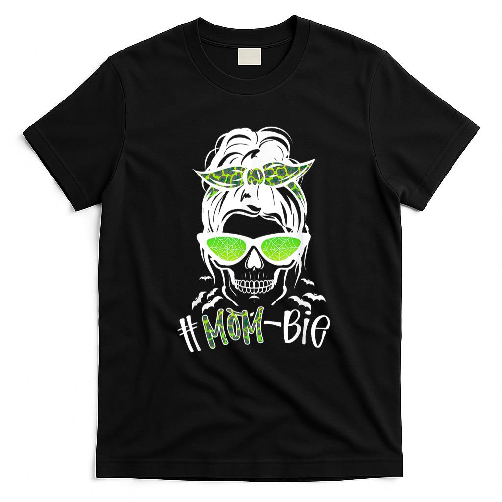 Pet Mom Halloween Shirt - Messy Bun Zombie Mom Funny Halloween Costume Skull T-Shirt