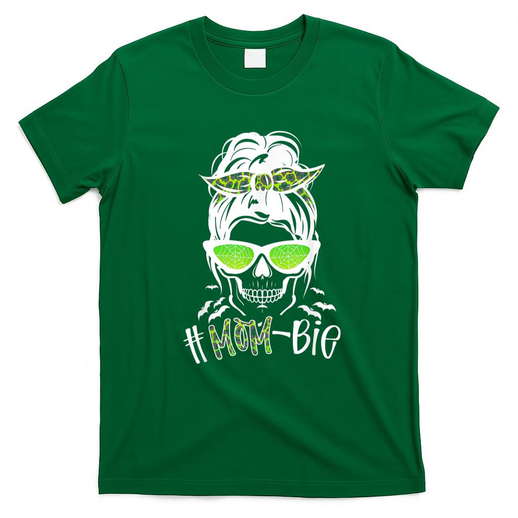 Pet Mom Halloween Shirt - Messy Bun Zombie Mom Funny Halloween Costume Skull T-Shirt