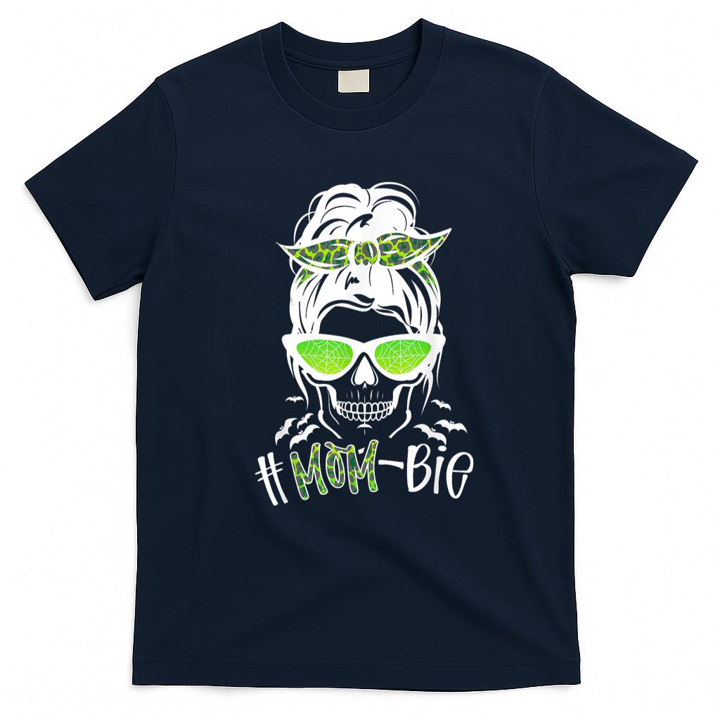 Pet Mom Halloween Shirt - Messy Bun Zombie Mom Funny Halloween Costume Skull T-Shirt