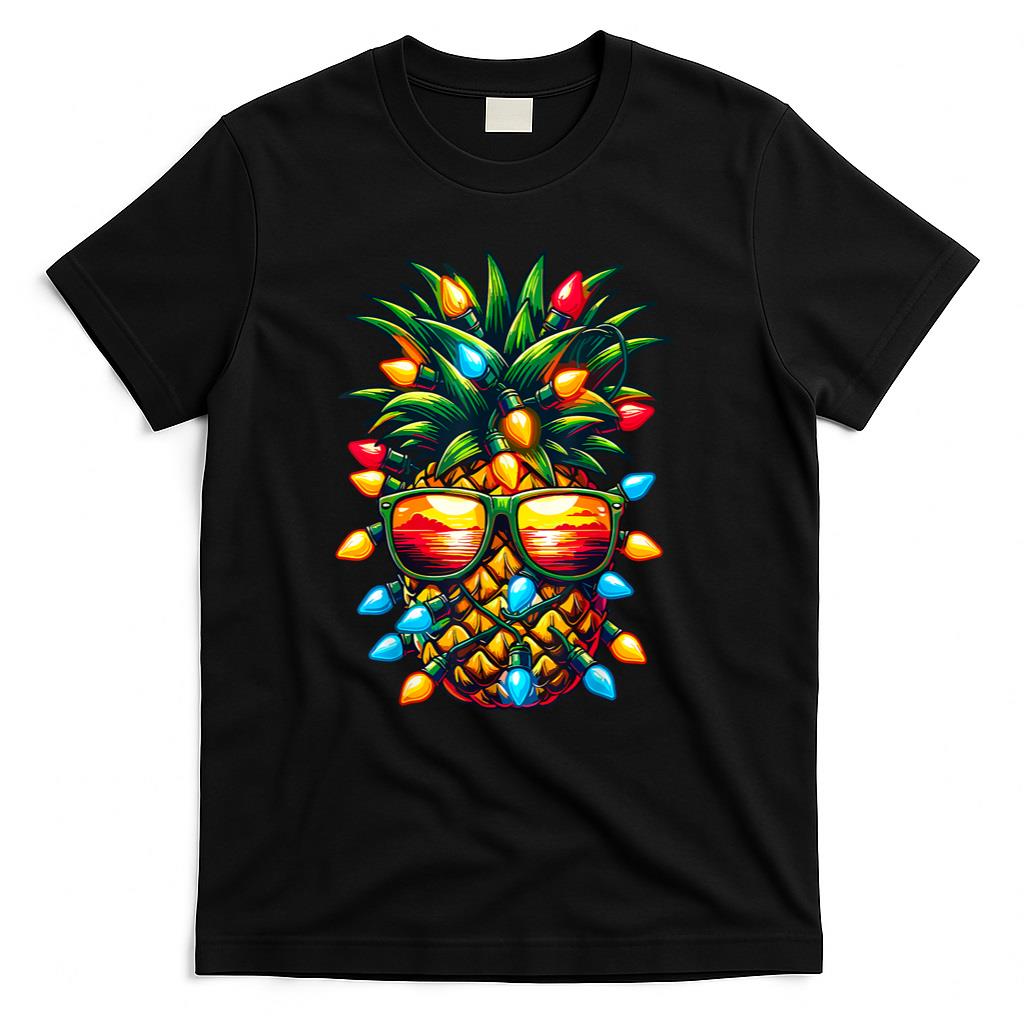 Tropical Pineapple Sunglass Christmas Lights Xmas T-Shirt