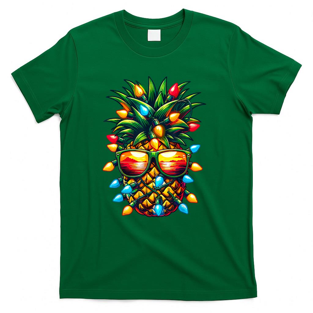 Tropical Pineapple Sunglass Christmas Lights Xmas T-Shirt