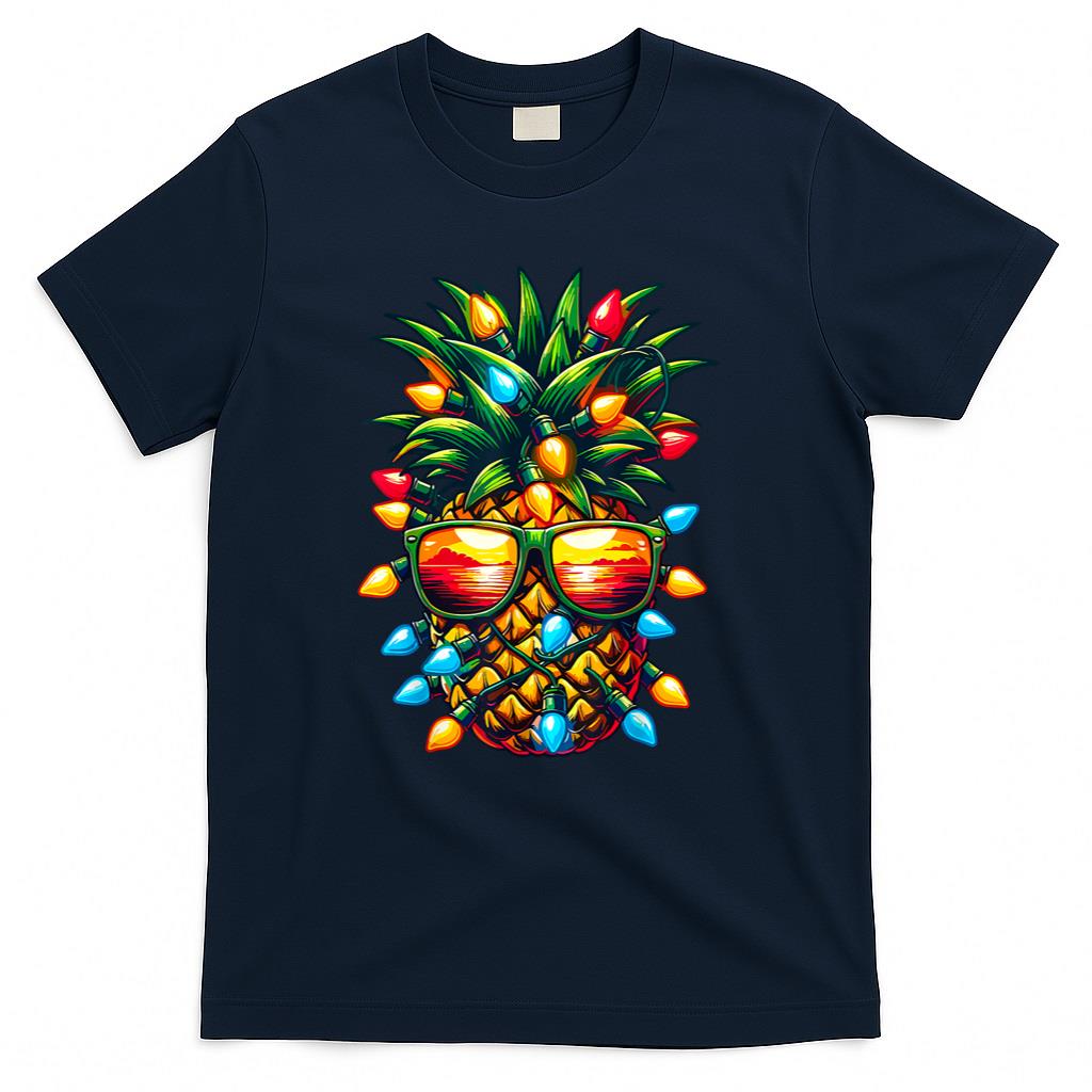 Tropical Pineapple Sunglass Christmas Lights Xmas T-Shirt