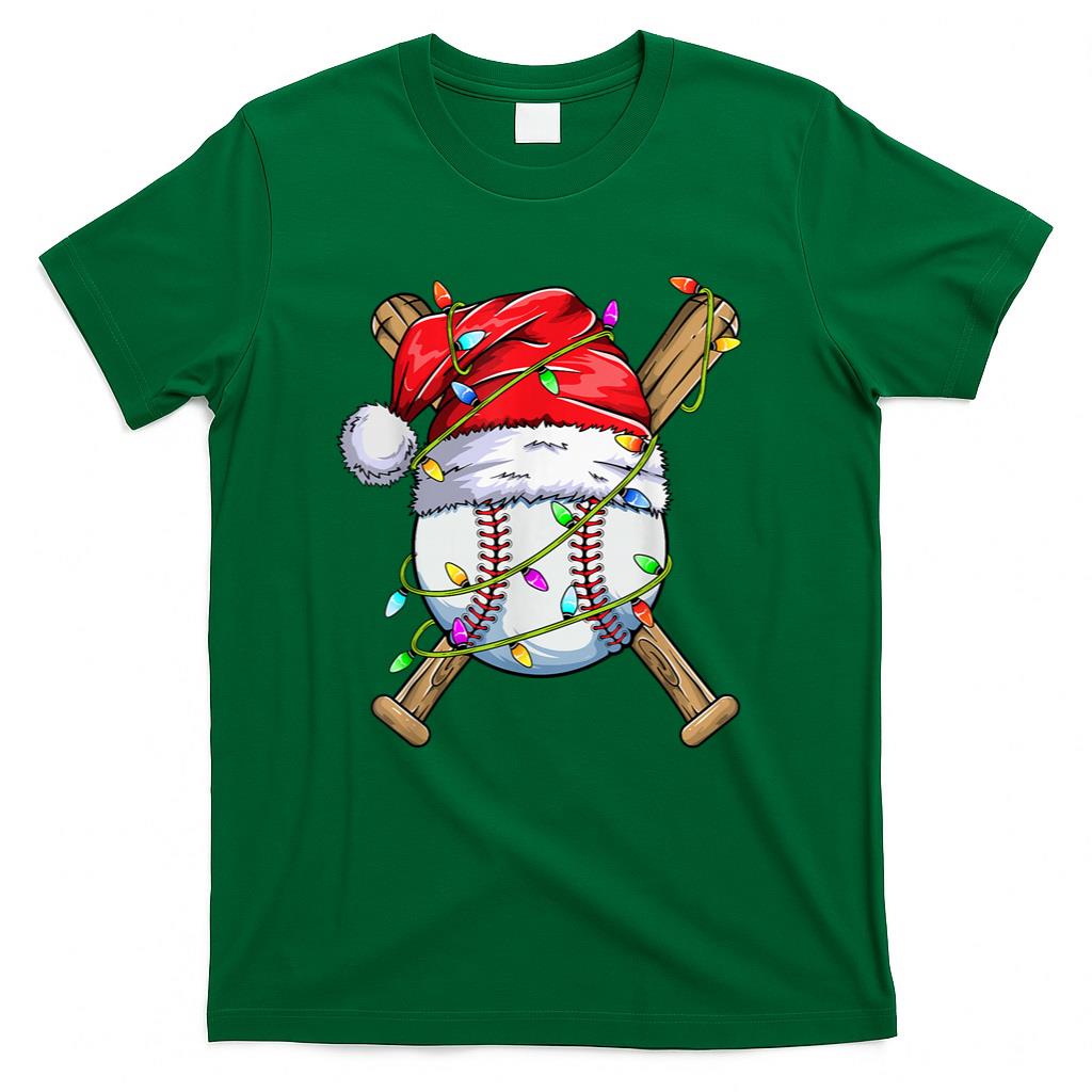 Santa Sports Design For Men Boys Christmas Baseball Player T-Shirt