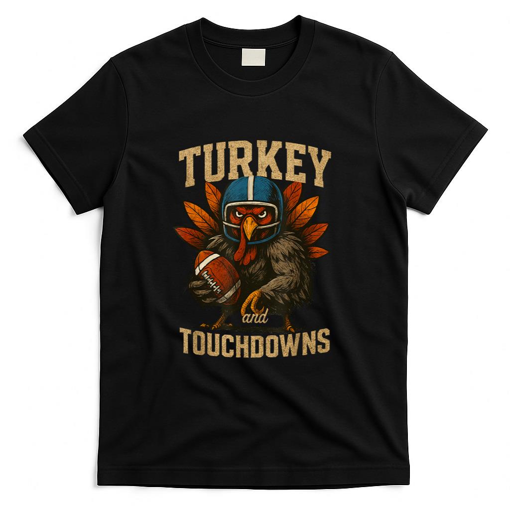 Football Thanksgiving Turkey and Touchdowns Fall Men Boys T-Shirt