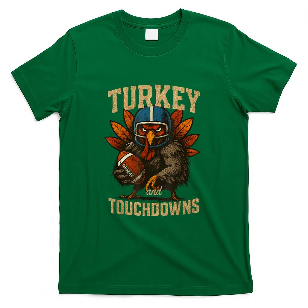 Football Thanksgiving Turkey and Touchdowns Fall Men Boys T-Shirt