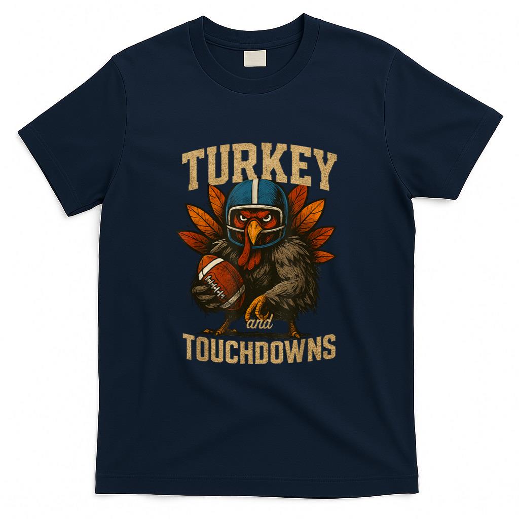 Football Thanksgiving Turkey and Touchdowns Fall Men Boys T-Shirt