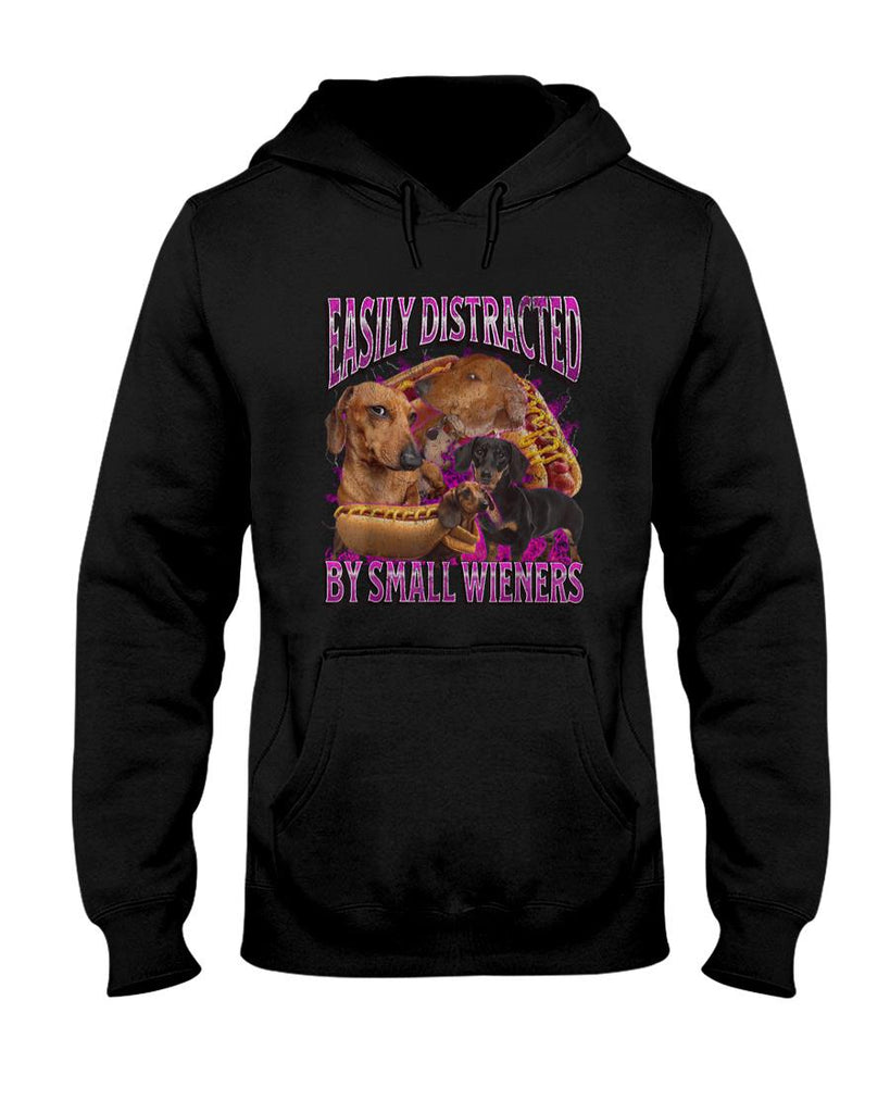 Funny Tees - Easily Distracted By Small Wieners Funny Offensive Dachshund T-Shirt