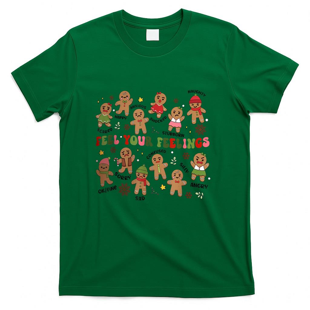 Retro Feel Your Feelings Gingerbread Christmas Mental Health T-Shirt