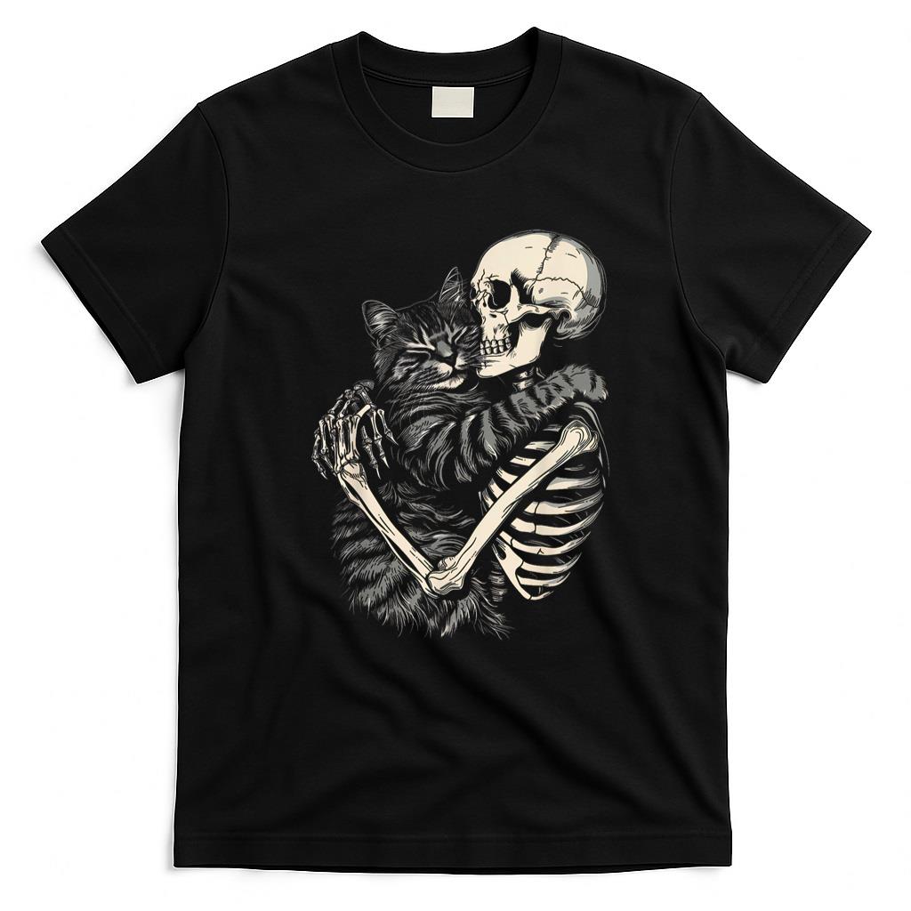 Pet Mom Halloween Shirt - Skeleton Hugging Cat Halloween Cat Lover Cat Mom Dad T-Shirt_1