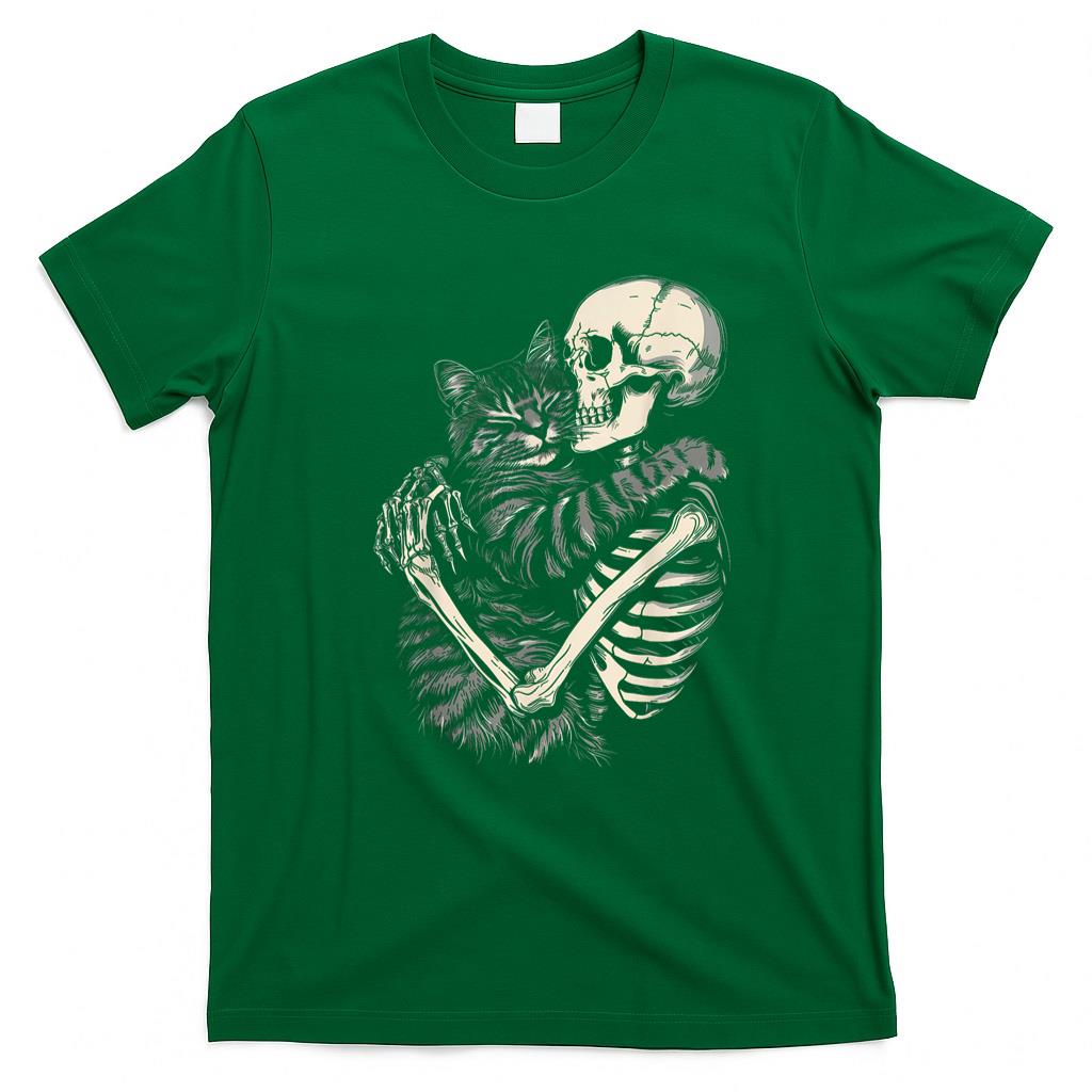 Pet Mom Halloween Shirt - Skeleton Hugging Cat Halloween Cat Lover Cat Mom Dad T-Shirt_1