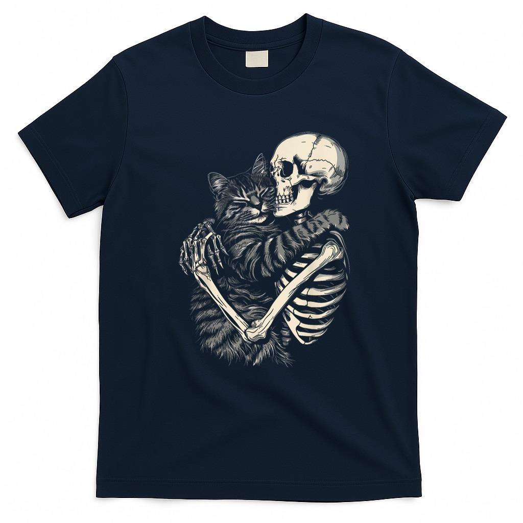 Pet Mom Halloween Shirt - Skeleton Hugging Cat Halloween Cat Lover Cat Mom Dad T-Shirt_1