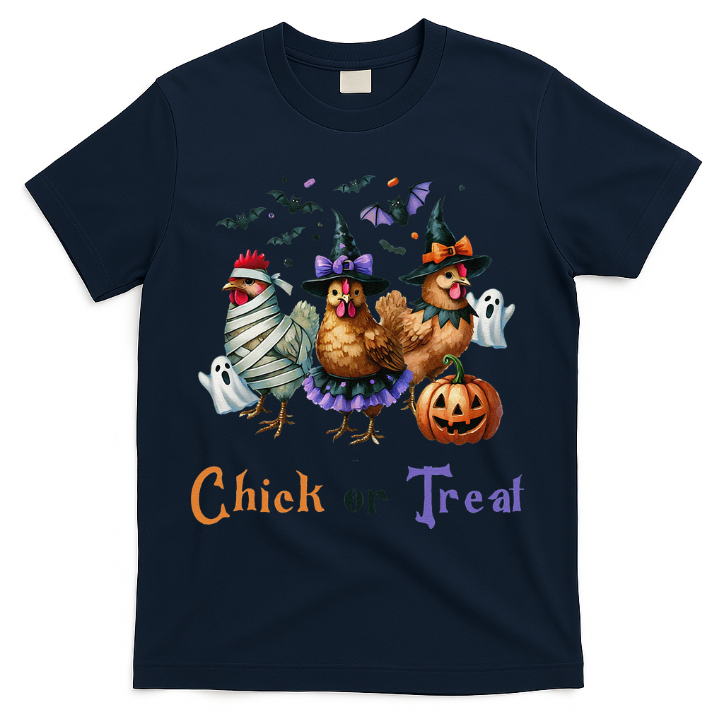 Halloween Chick Or Treat Pumpkins Chickens Farmer Funny T-Shirt