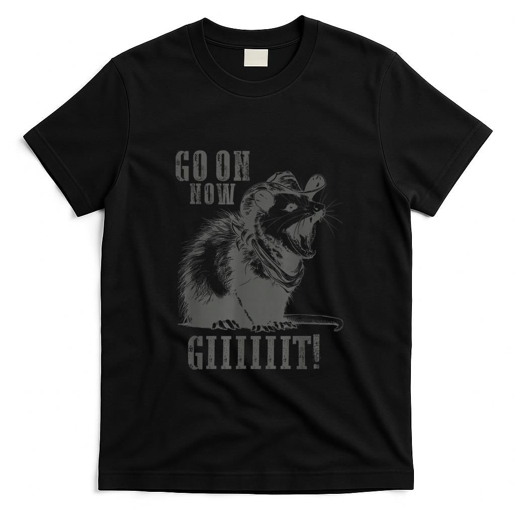 Funny Tees - Vintage Cowboy Opossum Shirt - Go On Now Git Western Opossum T-Shirt