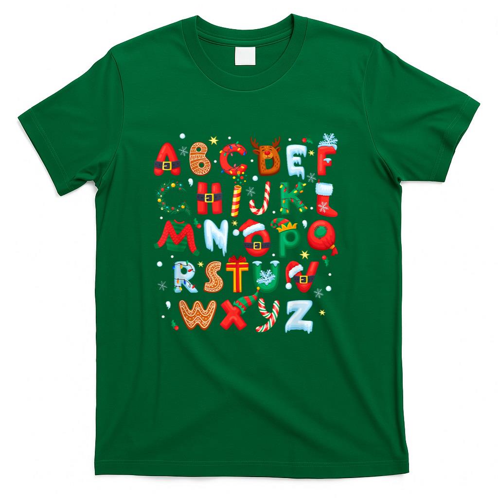 Teacher Christmas Alphabet Back To School Holiday Learning T-Shirt