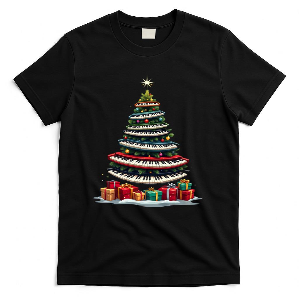 Christmas Tree Piano Keyboard Holiday Music Lover Design Long Sleeve T-Shirt