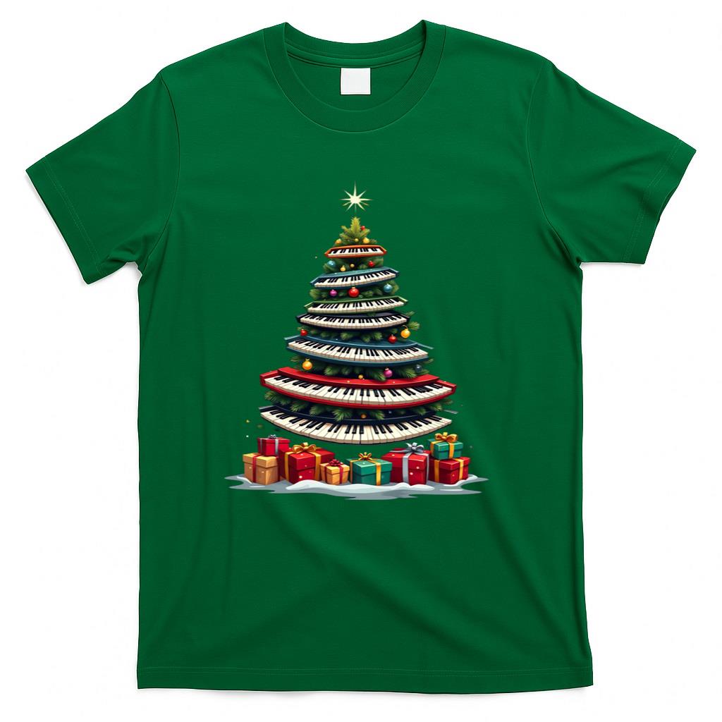 Christmas Tree Piano Keyboard Holiday Music Lover Design Long Sleeve T-Shirt