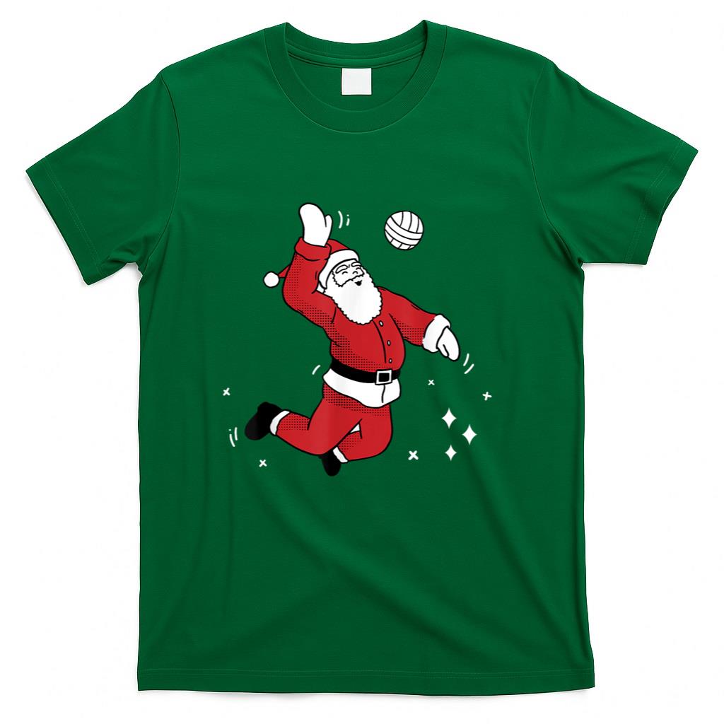 Santa Playing Volleyball Christmas Pajama Cool Sport X-Mas T-Shirt