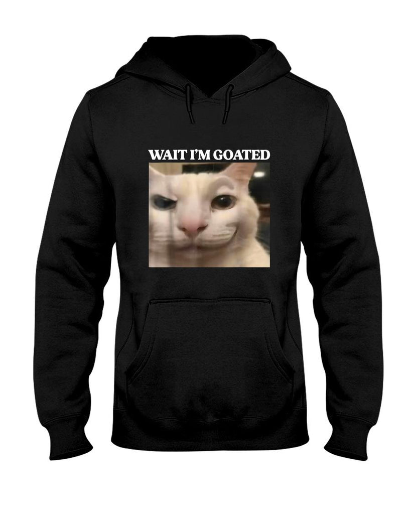 Funny Tees - Wait I'm Goated Cat Funny Silly Cat Staring Cat Funny Meme T-Shirt