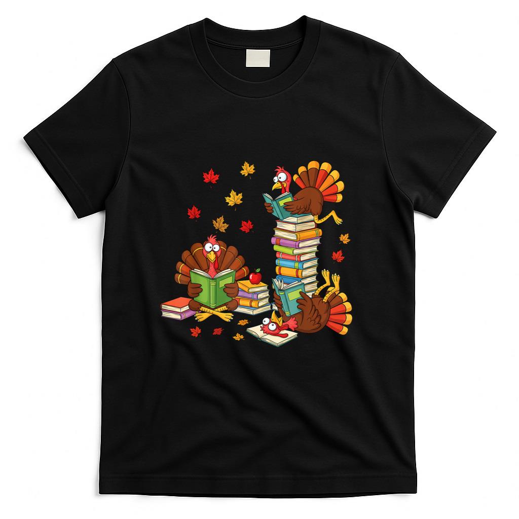 Turkey Reading Books Fall Librarian Book Lover Teacher Kids T-Shirt