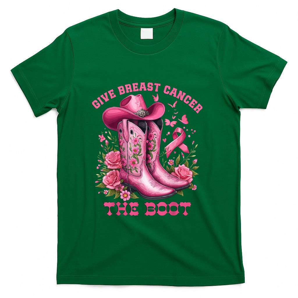 Give Breast Cancer The Boot Cowgirl Cancer Awareness Ribbon T-Shirt